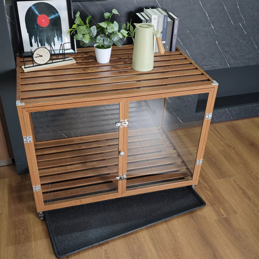 Tempered Glass Dog Cage Clear Puppy Pet Crate Furniture Aluminium Frame