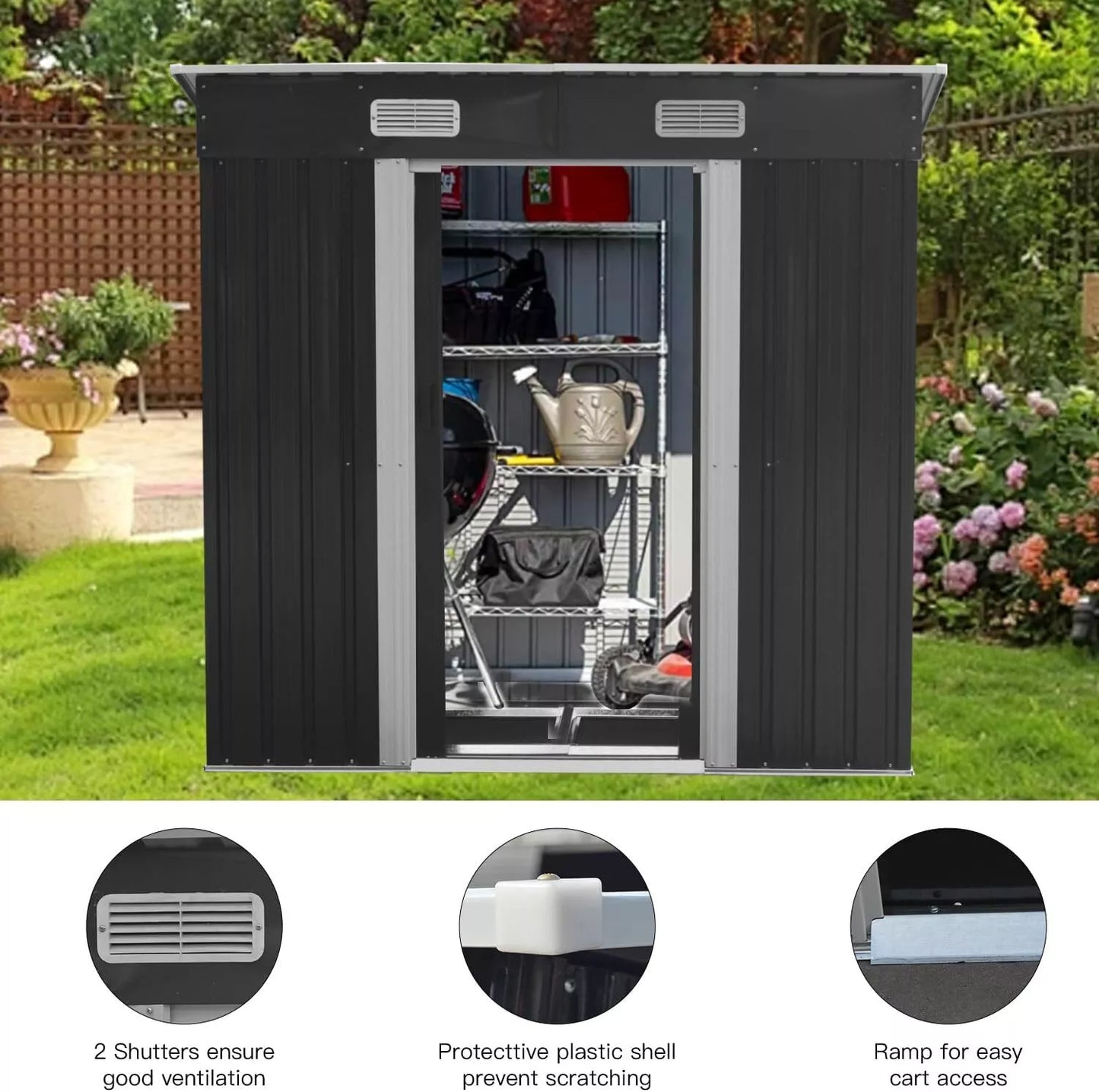 Metal Garden Shed 6 X 4, 6 X 8, 8 X 10ft Garden Storage With BASE FOUNDATION