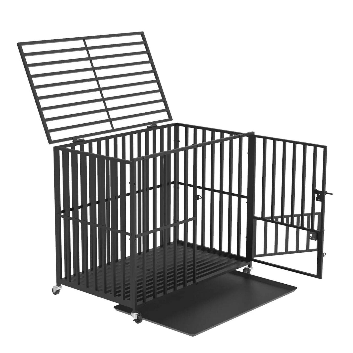Heavy Duty Pet Dog Cage Strong Metal Crate Kennel Playpen Movable Wheel
