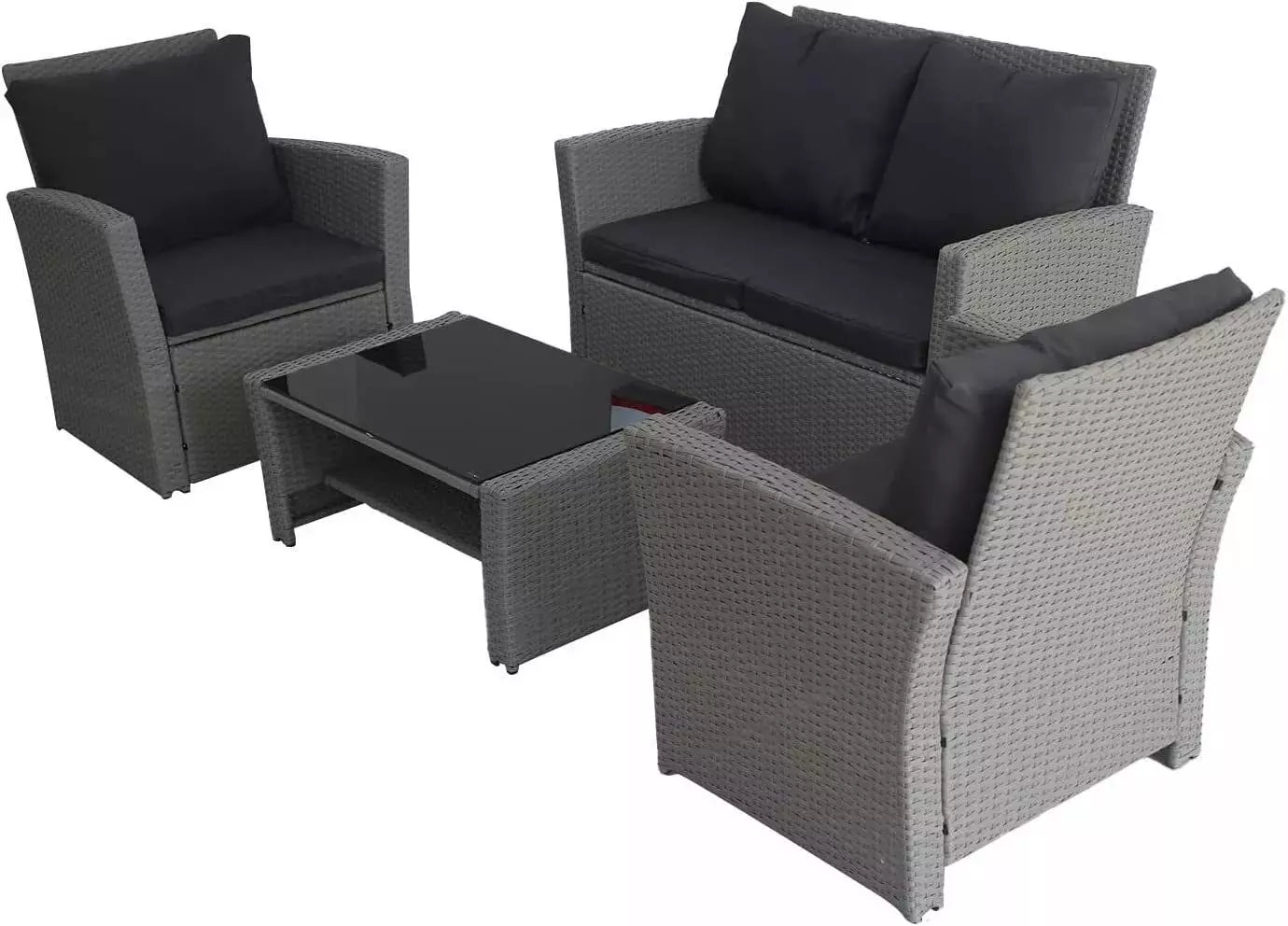 Rattan Garden Furniture Sofa Set Table 2 Arms Chairs & 2 Seater with Table