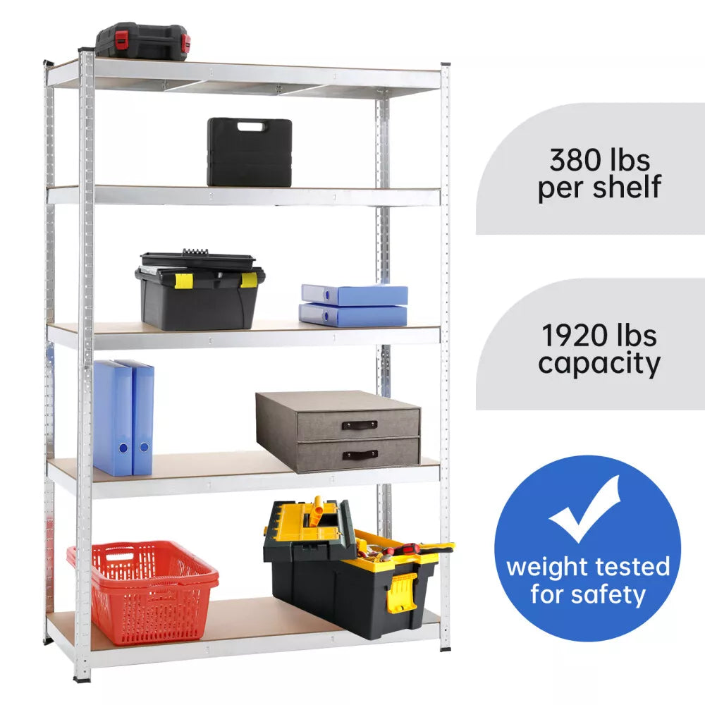 Silver 180X120X45CM Metal Shelving Units 5 Tiers Heavy Duty Steel Garage Shelving