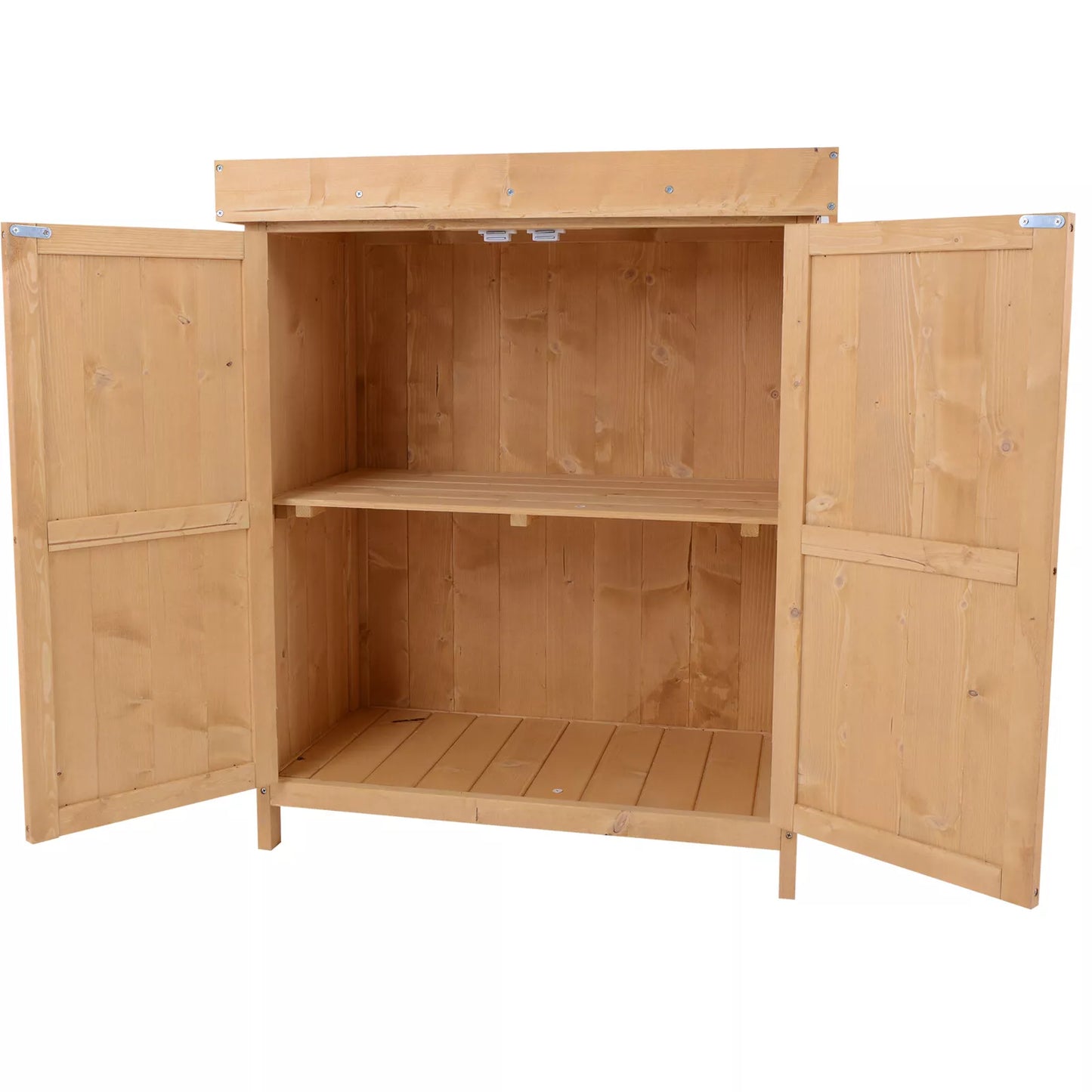 Outdoor Garden Storage Shed Tool Wooden Box w/ Hinged Roof 74x43x88cm, Natural