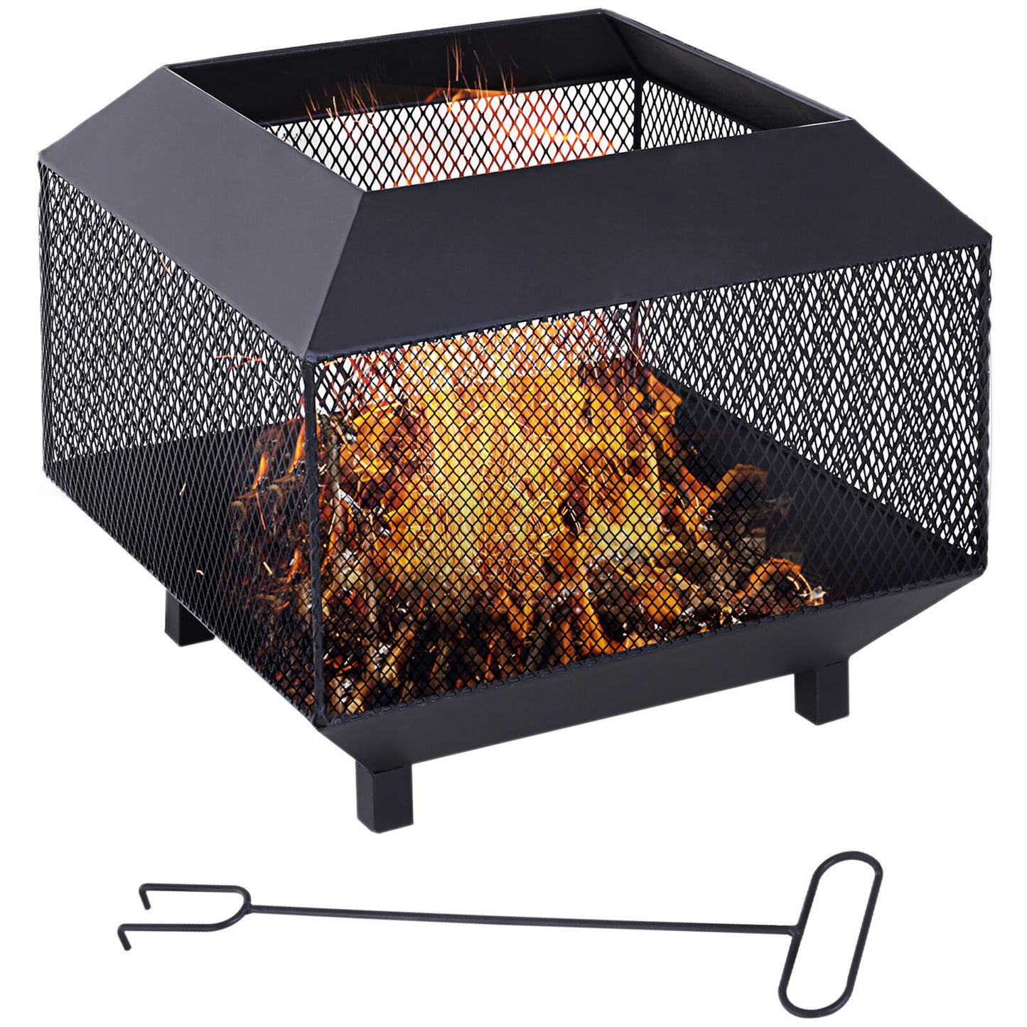 Metal Firepit Patio Heater Brazier Garden Square Stove Log Wood Burner