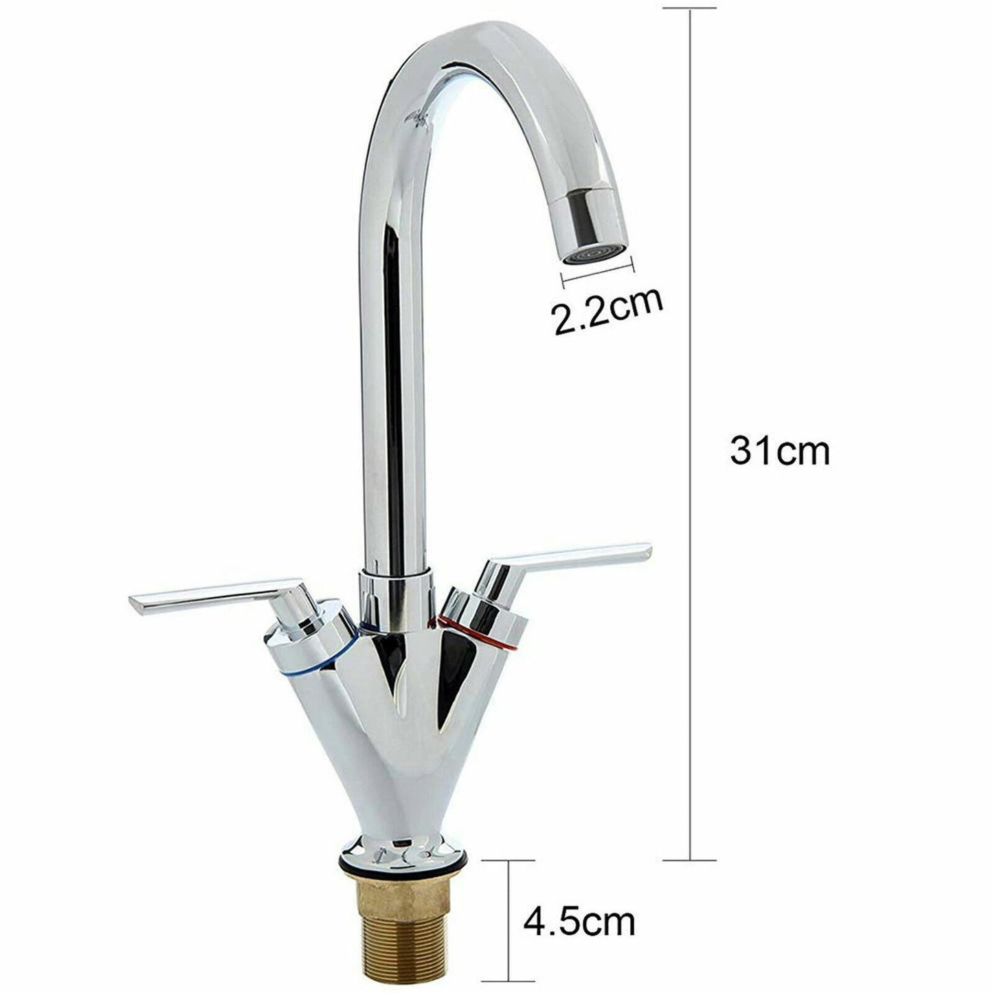 Modern Kitchen Sink Mixer Taps Swivel Spout Dual Lever Tap Mono Chrome Faucet UK