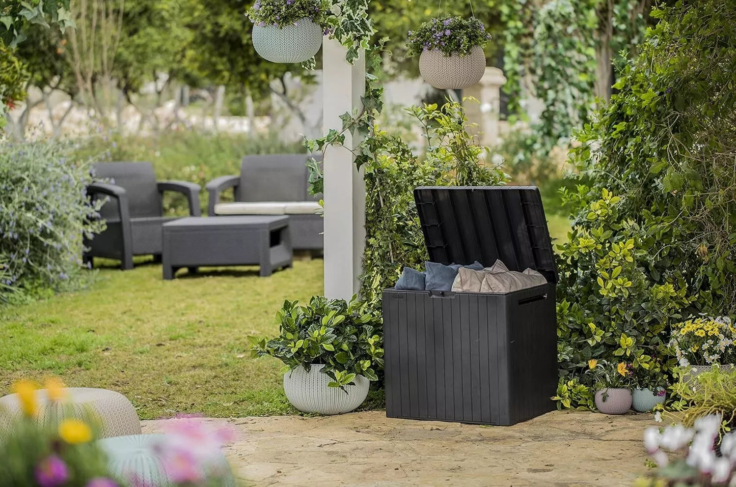 113L Outdoor 96% recycled Small Balcony Garden Furniture Storage Box
