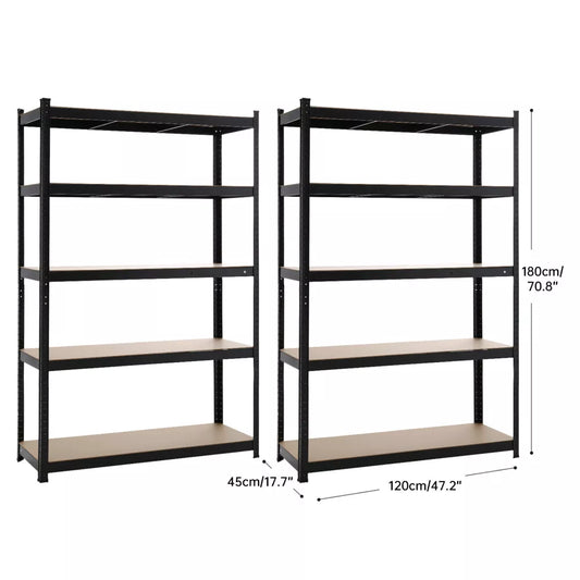 Black 180X120X45CM Metal Shelving Units 5 Tiers Heavy Duty Steel Garage Shelving