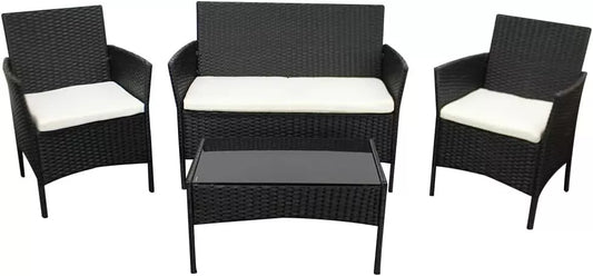 4 Piece Rattan Garden Furniture Set Outdoor Sofa Chairs Table Patio Set