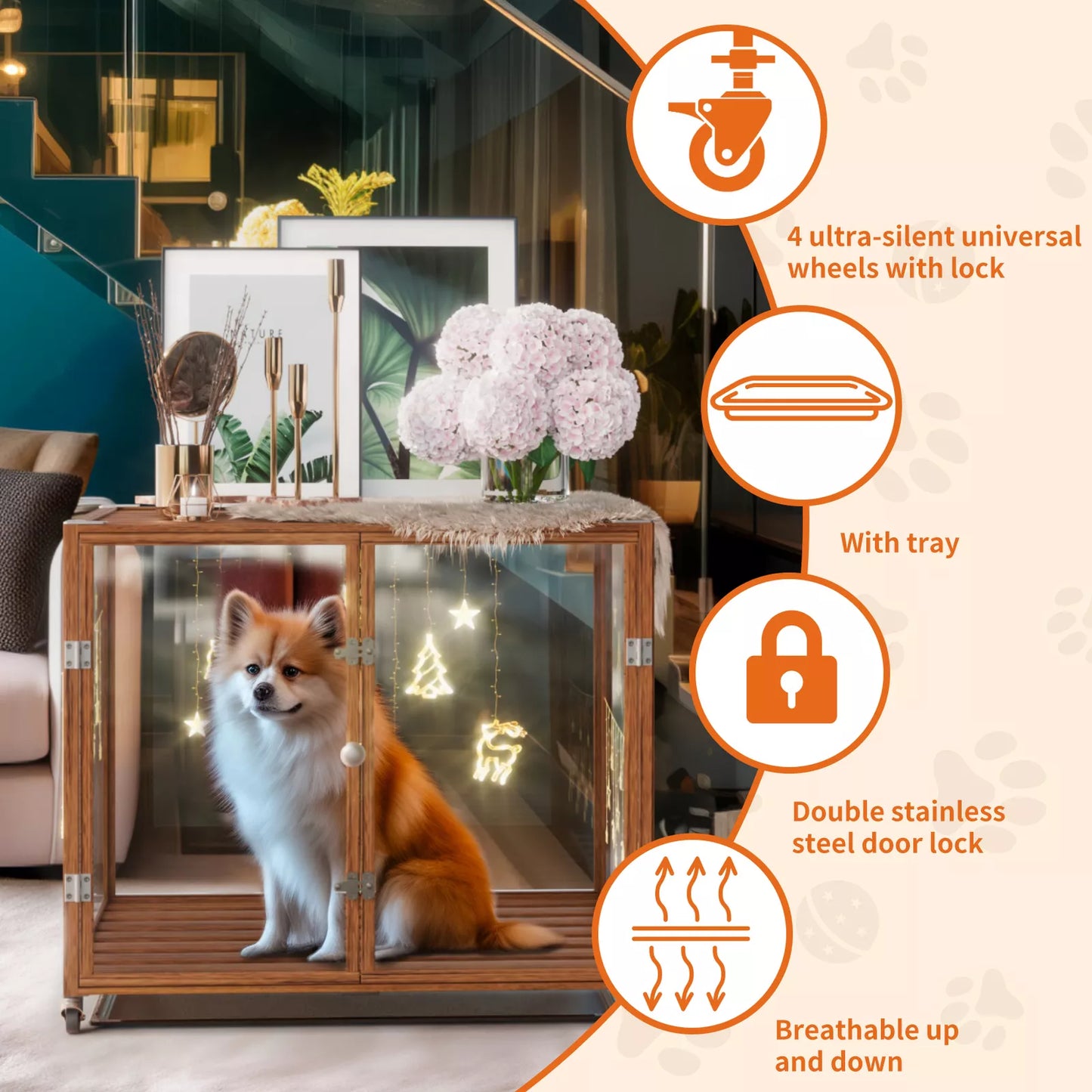 Tempered Glass Dog Cage Clear Puppy Pet Crate Furniture Aluminium Frame