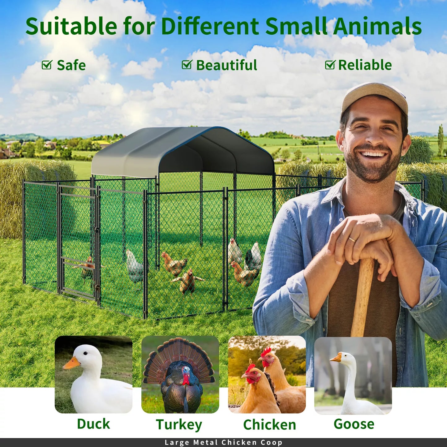 Large Iron Walk-in Chicken Run Coop Cage Hens Rabbit Dogs Ducks Chickens Poultry