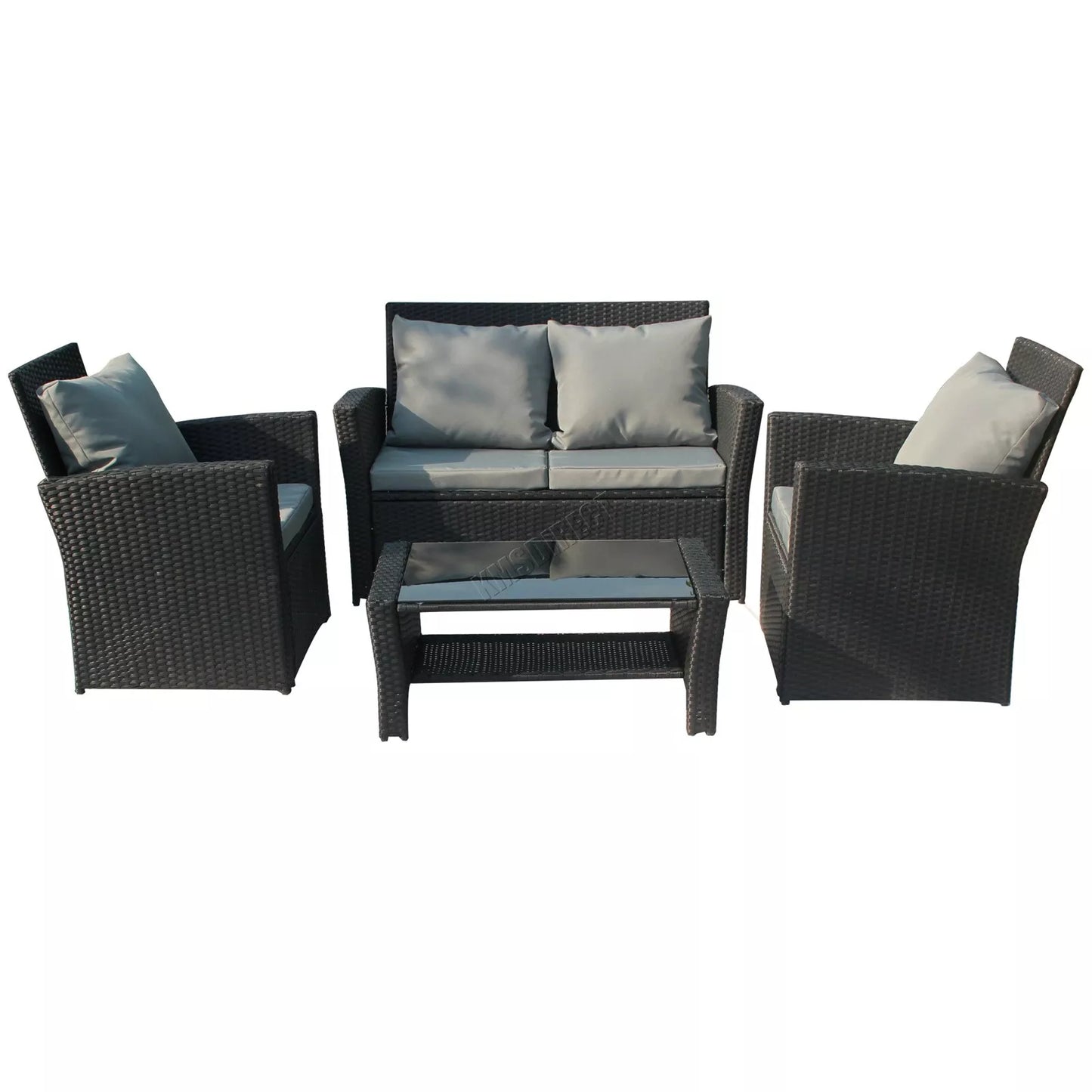 Rattan Garden Furniture Sofa Set Table 2 Arms Chairs & 2 Seater with Table