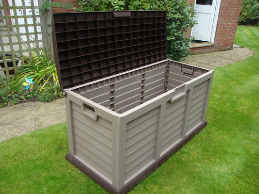 JUMBO XL Brown Garden Storage Utility Cushion Box Shed Plastic Waterproof