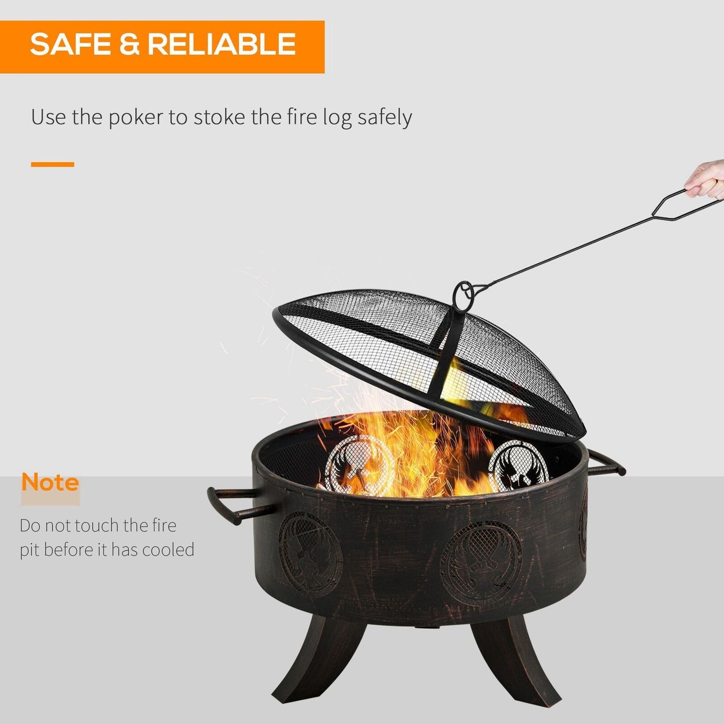 Outdoor Fire Pit Charcoal Log Wood Burner Firebowl with Screen Cover & Poker