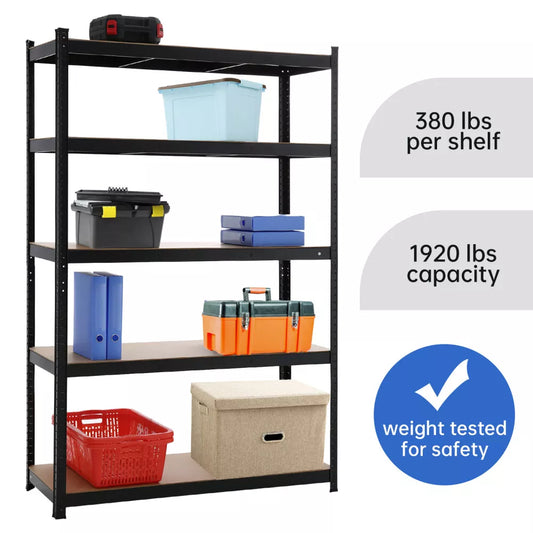 Black 180X120X45CM Metal Shelving Units 5 Tiers Heavy Duty Steel Garage Shelving