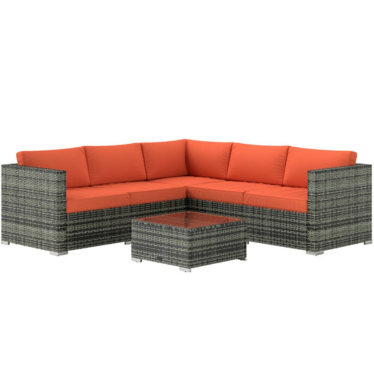 4 Pieces Rattan Garden Furniture Sofa Set with Coffee Table Orange