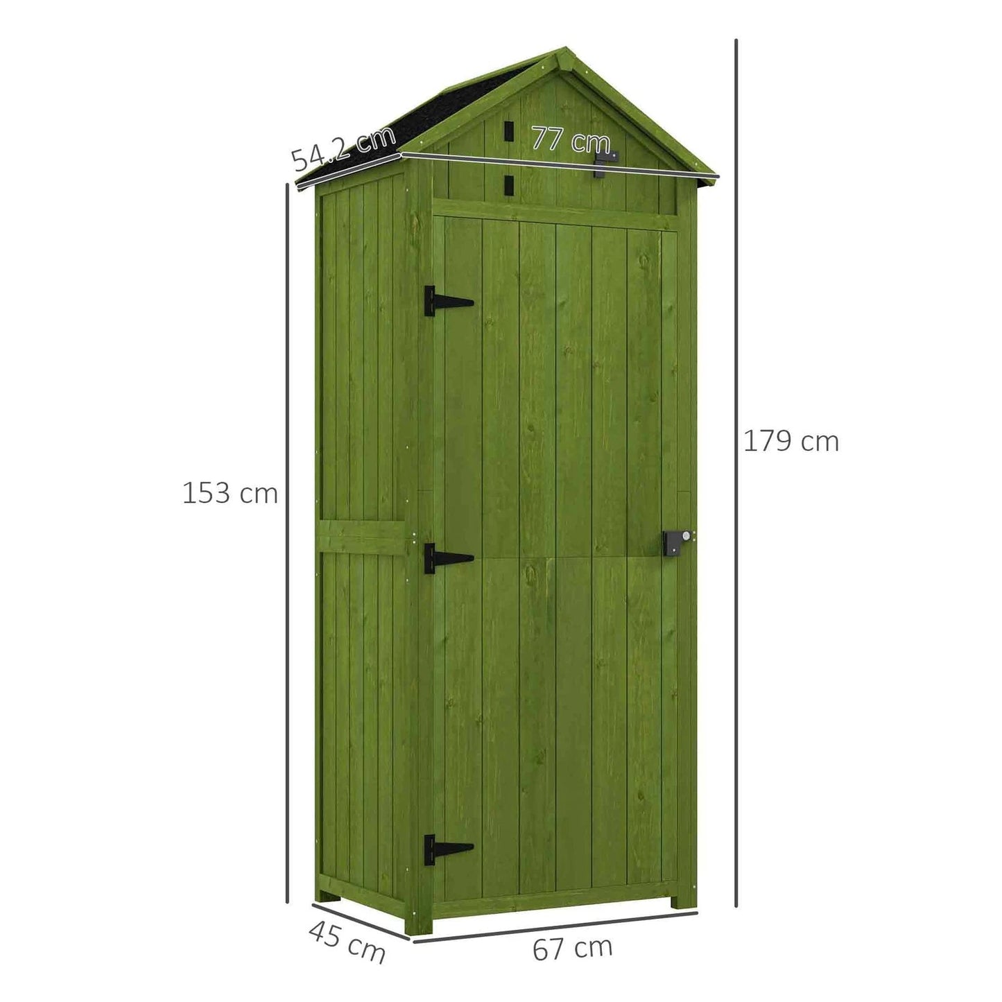 Wooden Garden Storage Shed Tool Storage Box, 77 x 54 x 179 cm, Green