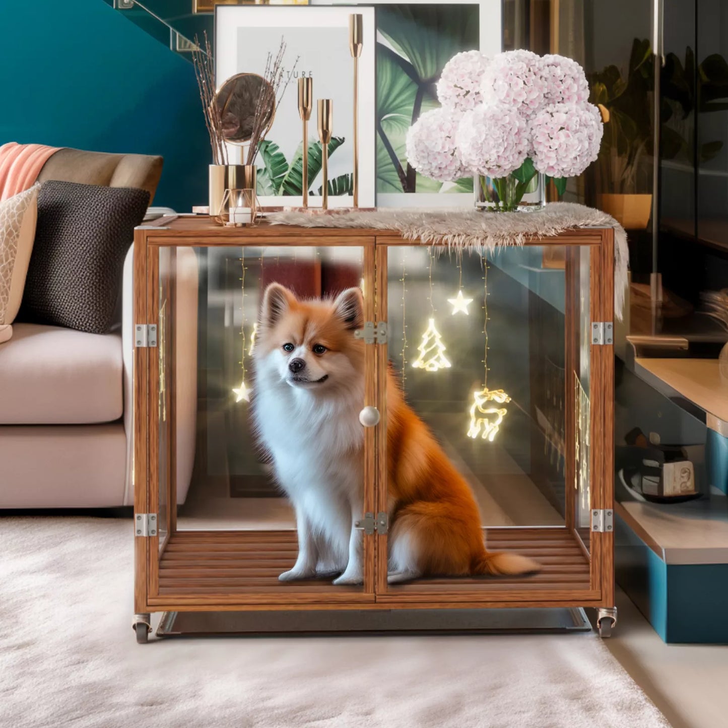 Tempered Glass Dog Cage Clear Puppy Pet Crate Furniture Aluminium Frame
