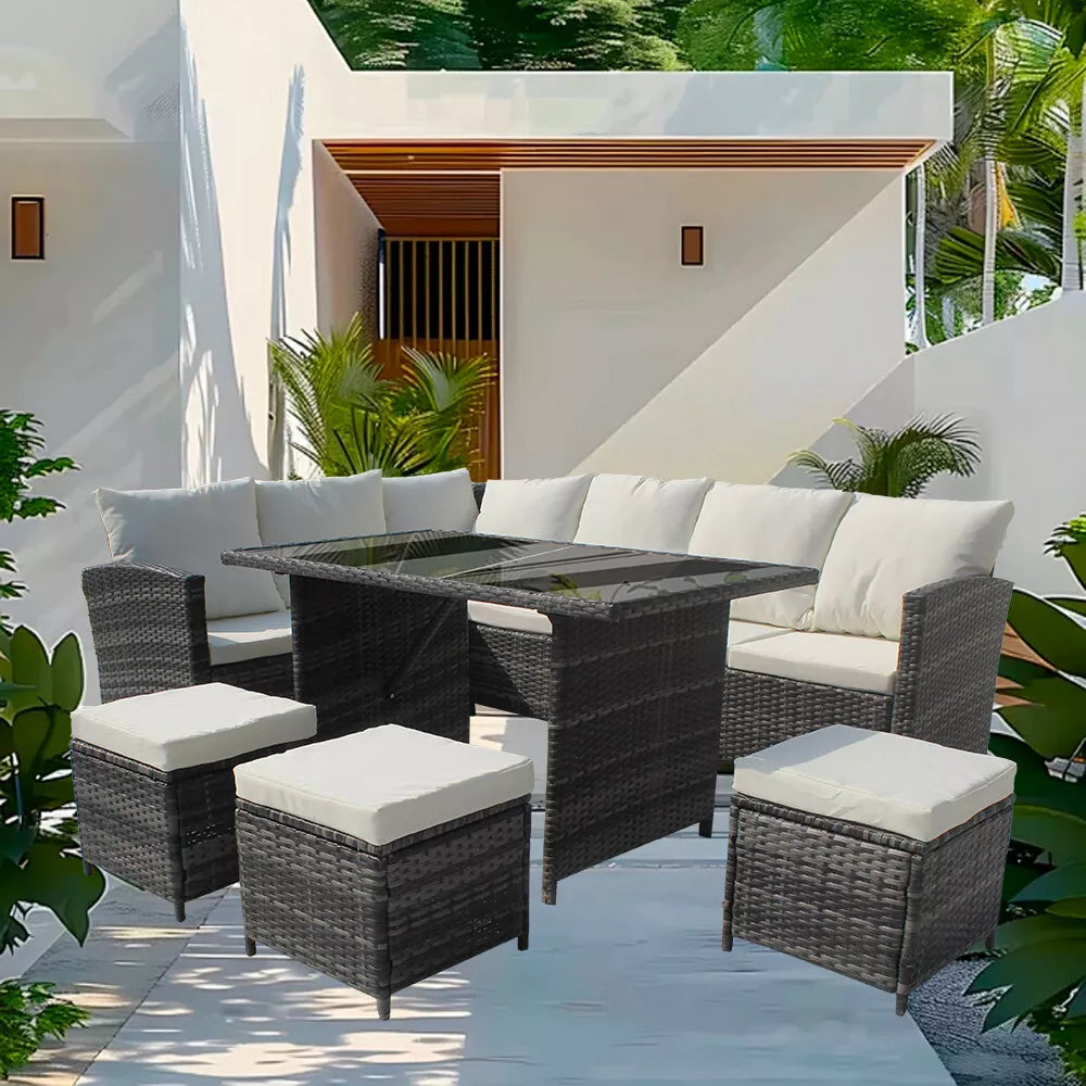 Rattan Garden Furniture 9 Seaters Corner Sofa Dining Table Outdoor Set