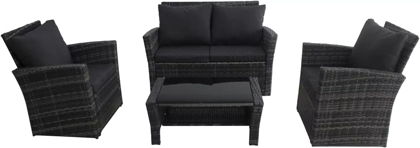 Rattan Garden Furniture Sofa Set Table 2 Arms Chairs & 2 Seater with Table