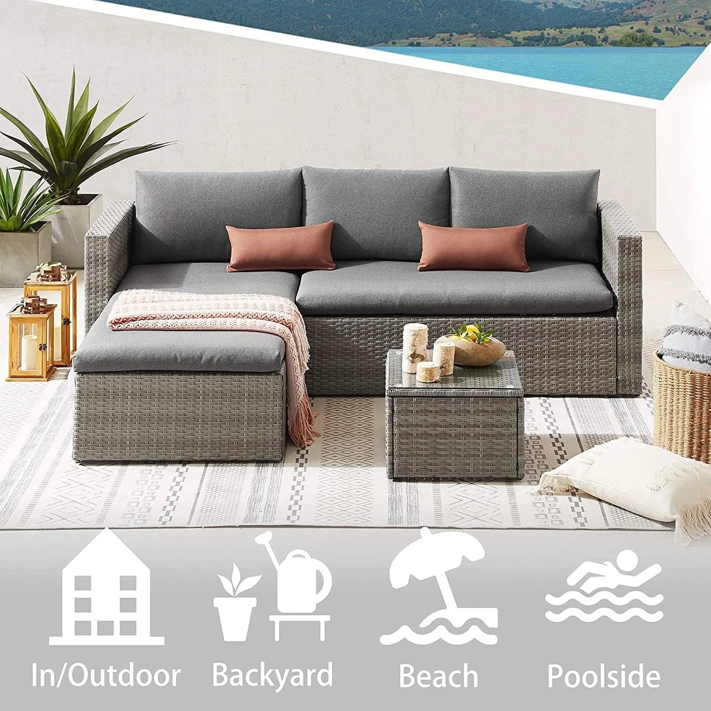 Rattan Garden Furniture Corner Sofa Set in Various Colours