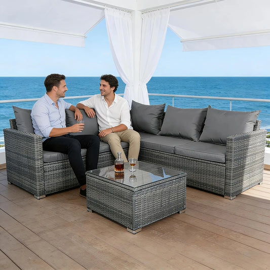 5 Seaters Rattan Garden Furniture Corner Sofa Set with Table, Outdoor Patio Set