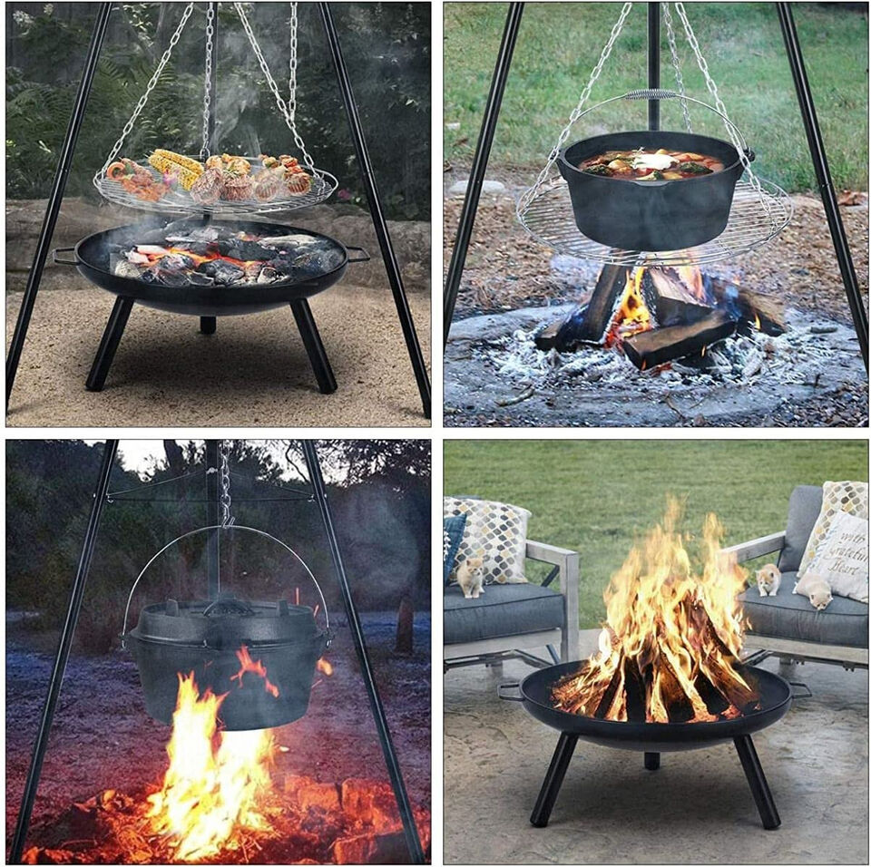 Tripod Outdoor Fire Pit BBQ Bowl Round Garden Patio Extra Large Barbecue Grill