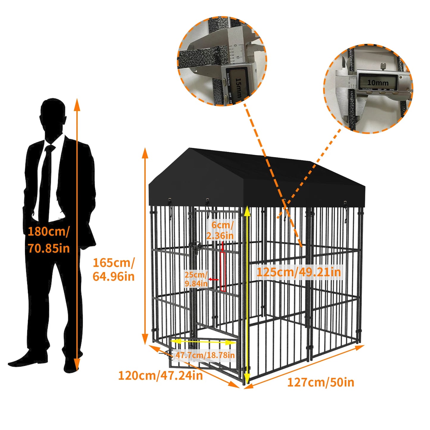 Metal Dog Kennel Outdoor Yard Cage Animal Runs Crate Playpen Roof Cover
