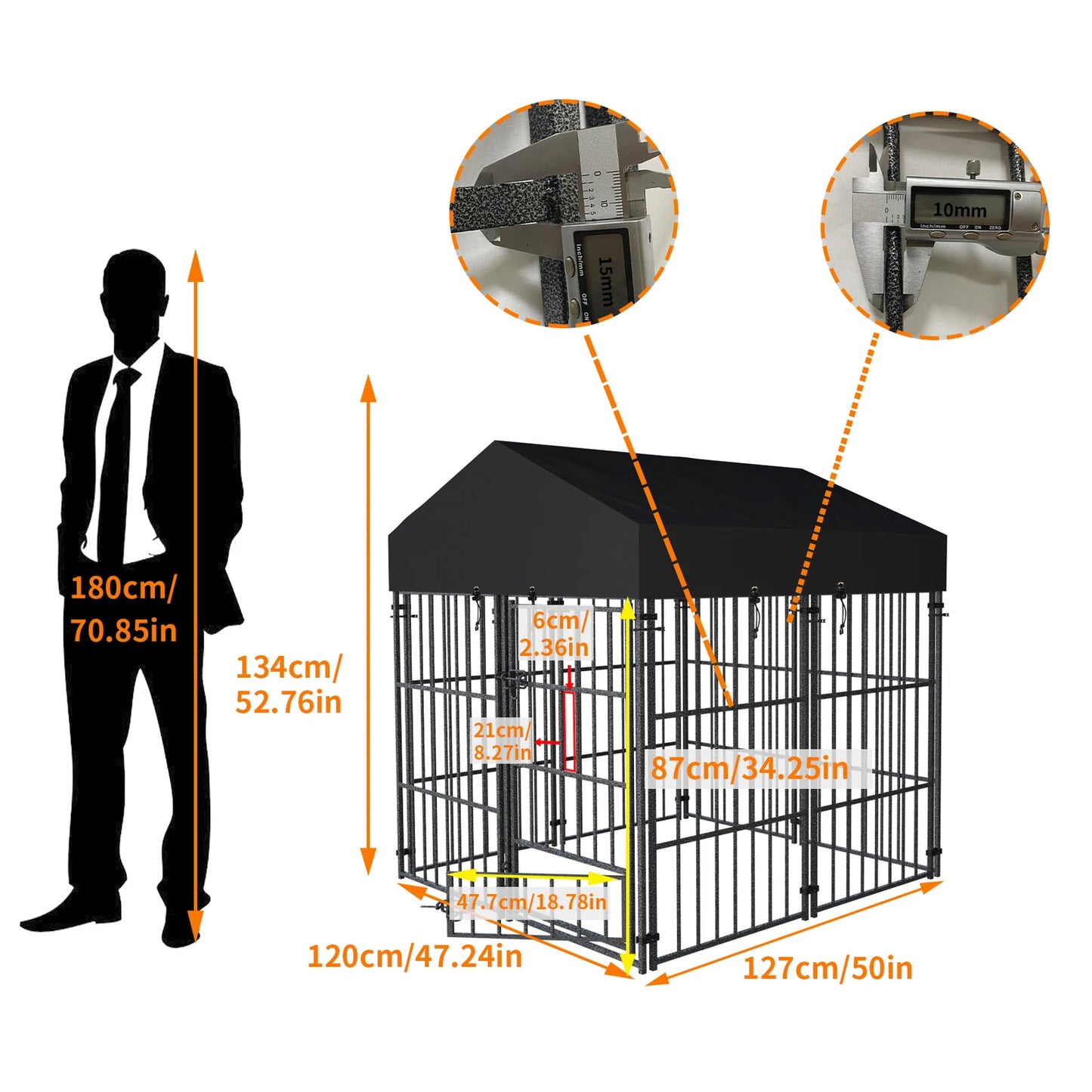 Metal Dog Kennel Outdoor Yard Cage Animal Runs Crate Playpen Roof Cover