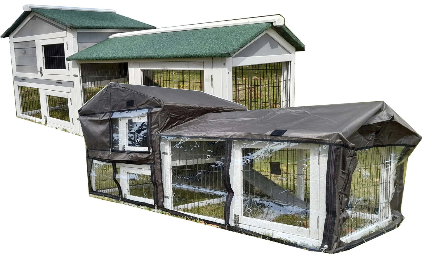 RABBIT HUTCH RAIN SUN WINTER COVER FOR XXL SMOKEY GREY + NATURAL HUTCHES