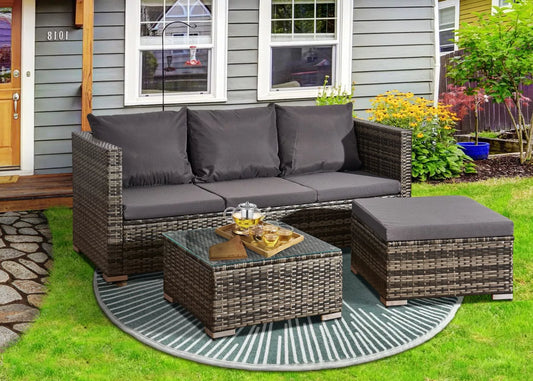 Corner Sofa Rattan Garden Set L Shaped Grey Furniture 4-Seater Outdoor Patio Set