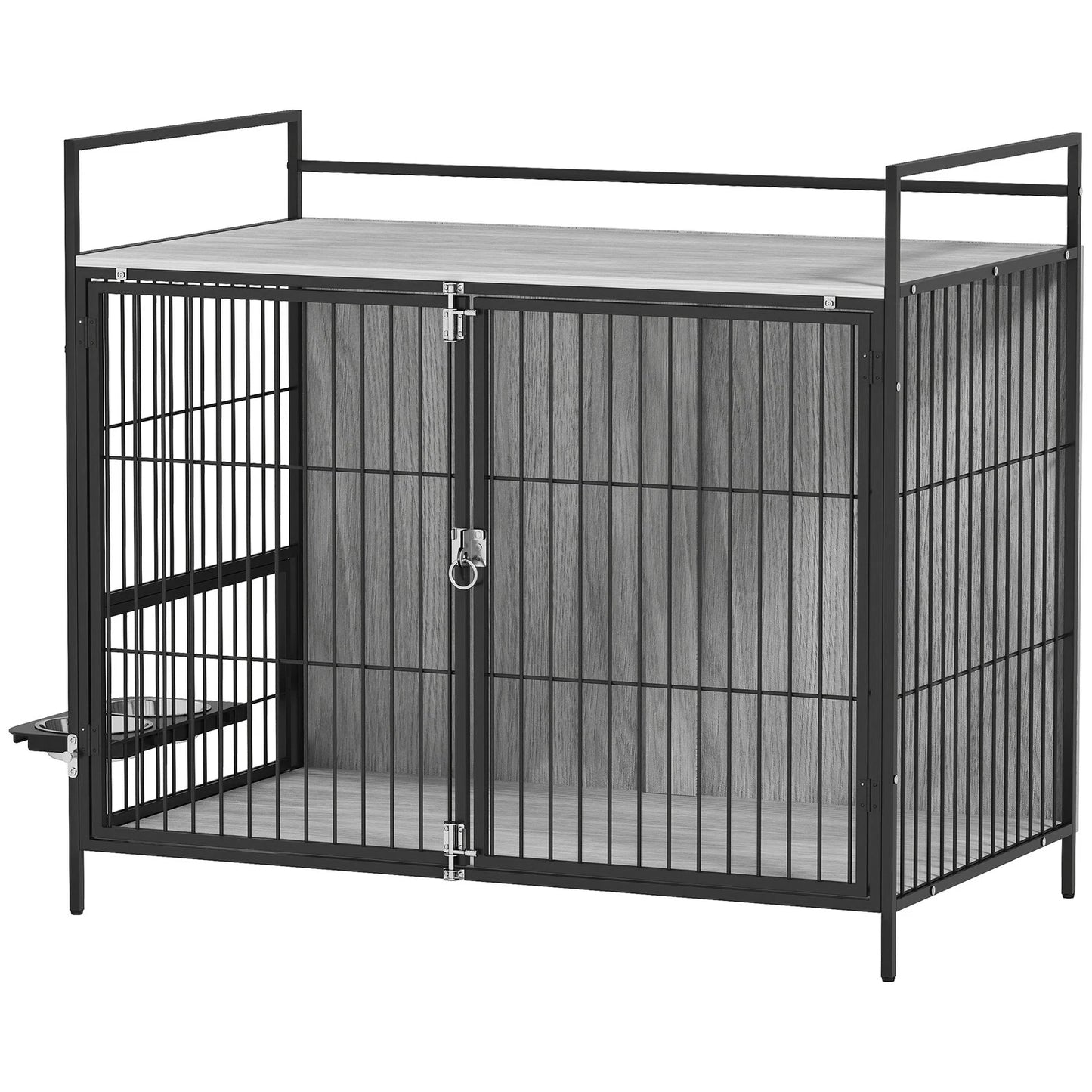Dog Crate Furniture with Rotating Bowl Holder for Large Dogs, Grey