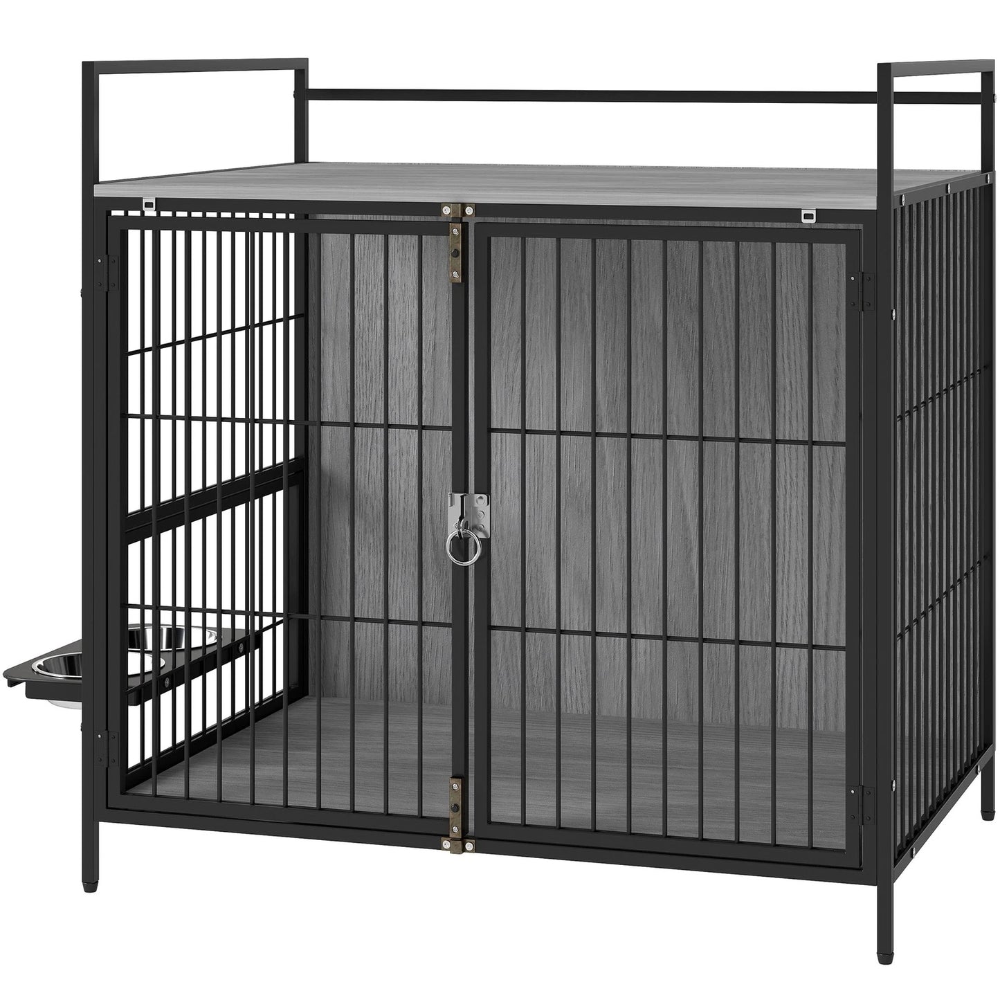 Dog Crate Furniture with Rotating Bowl Holder for Medium Dogs, Grey