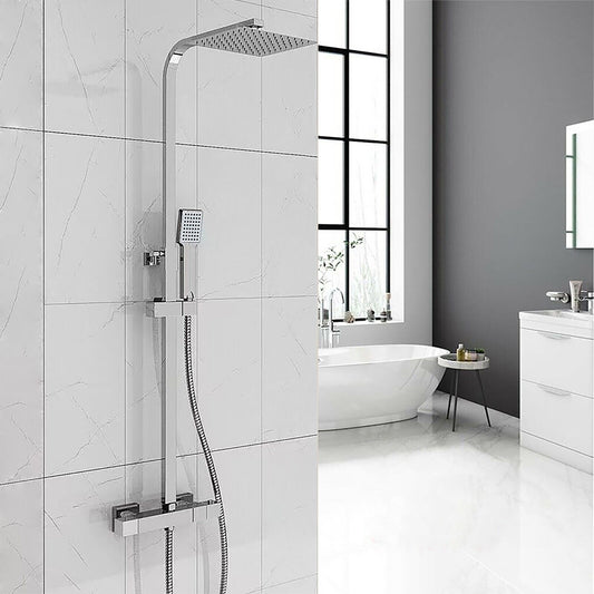 Thermostatic Mixer Shower Set Square Chrome Twin Head Exposed Valve