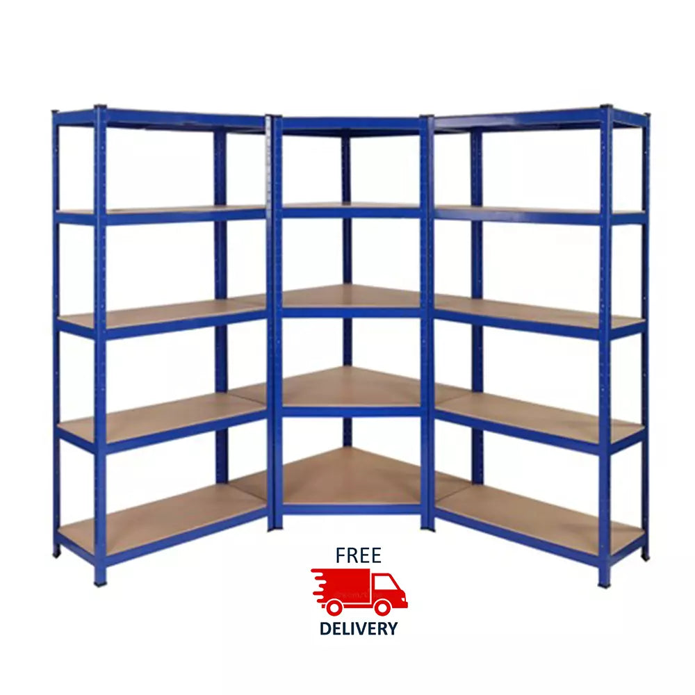 Blue 1800mm High All Galvanised 3 Bay Corner Shelving/Racking Unit Garage Storage Shelves