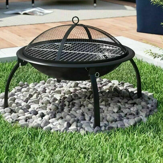 Large Round Steel Fire Pit Folding Garden Patio Camping Heater Burner BBQ Grill