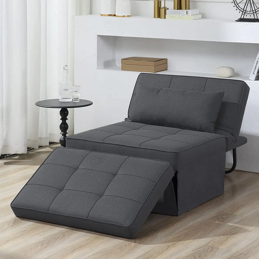 Folding Sofa Bed 4 In 1 Recliner Chair Single Convertible Sleeper Lounger Grey