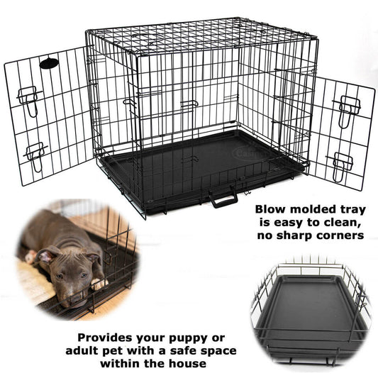 Dog Cage Pet Puppy Metal Training Crate Carrier Black S M L XL XXL sizes