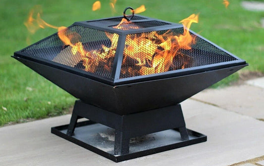 FIRE PIT FIREPIT BRAZIER SQUARE STOVE PATIO HEATER WITH BBQ GRILL OUTDOOR GARDEN