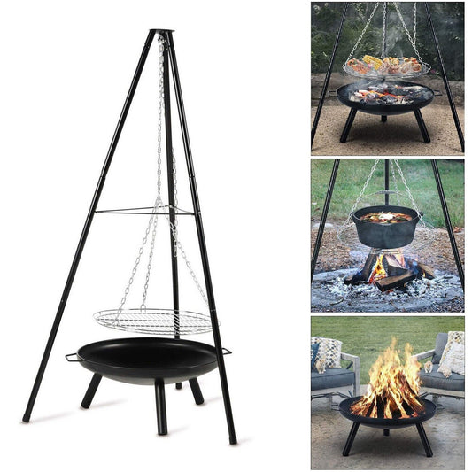 Tripod Outdoor Fire Pit BBQ Bowl Round Garden Patio Extra Large Barbecue Grill