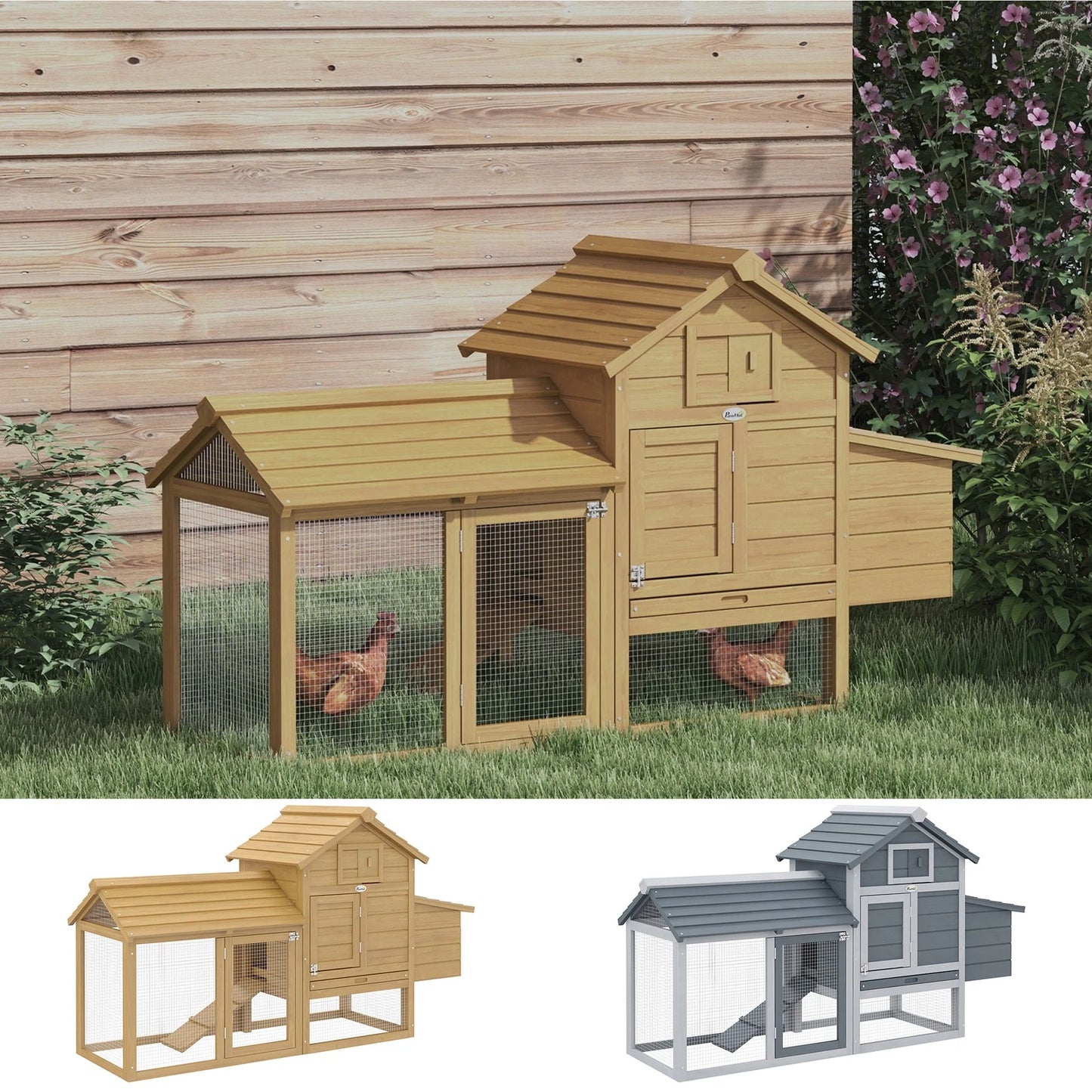 Chicken Coop Hen Cage Small Animal Hutch Nesting Box Outdoor Run