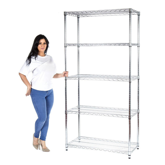 HEAVY DUTY Chrome Wire 5 Tier Shelving Unit Kitchen/Retail 240KG UDL per Shelf