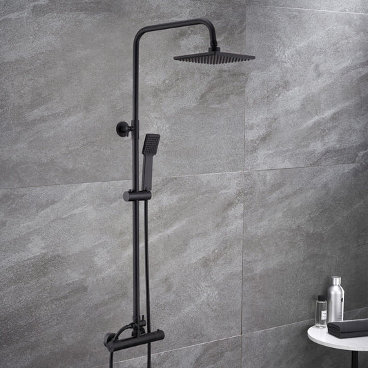 Bathroom Thermostatic Mixer Shower Set Square Black Twin Head