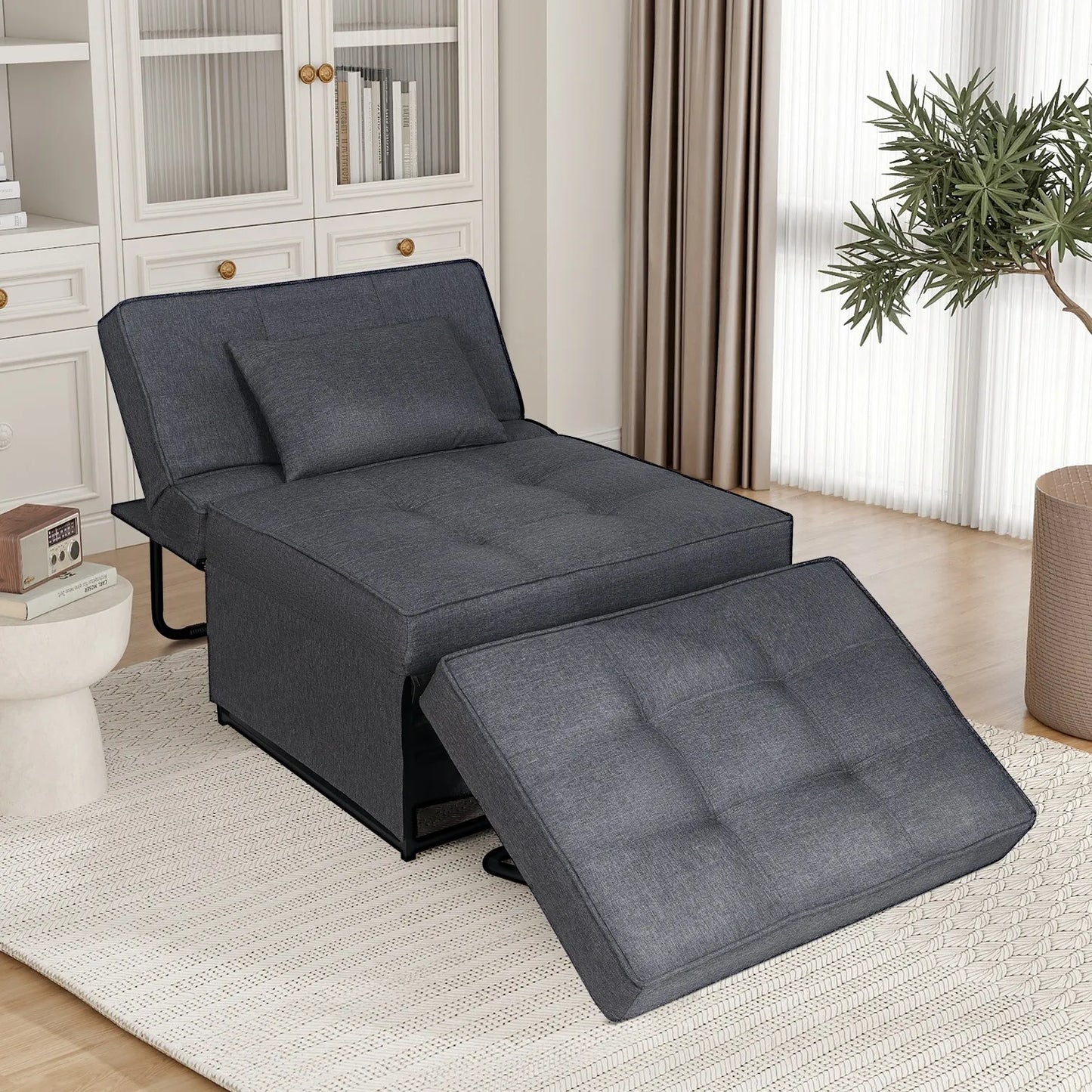 Folding Sofa Bed 4 In 1 Recliner Chair Single Convertible Sleeper Lounger Grey