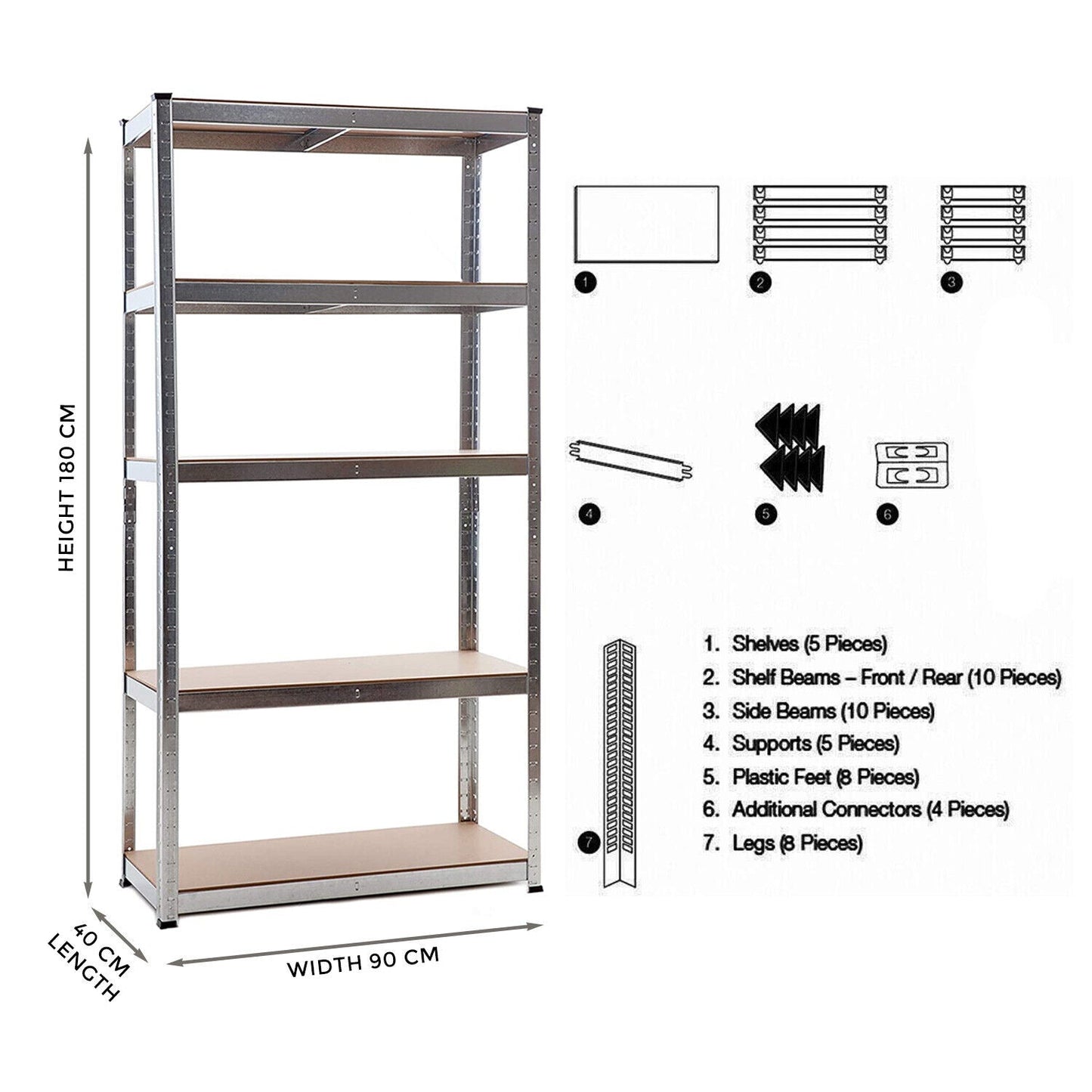 BULK BUY SAVINGS! 3 x UNITS of 180 x 90 x 40cm Galvanised 5 Tier Large Racking Shelf Heavy Duty Garage Shelving Storage Shelves