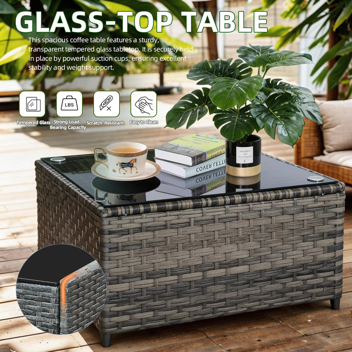 5 Seaters Rattan Garden Furniture Corner Sofa Set with Table, Outdoor Patio Set