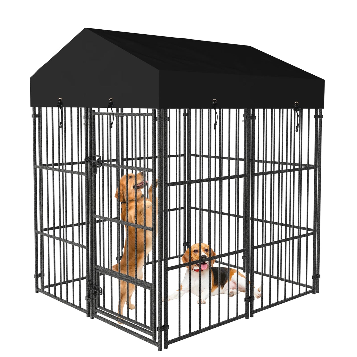 Metal Dog Kennel Outdoor Yard Cage Animal Runs Crate Playpen Roof Cover