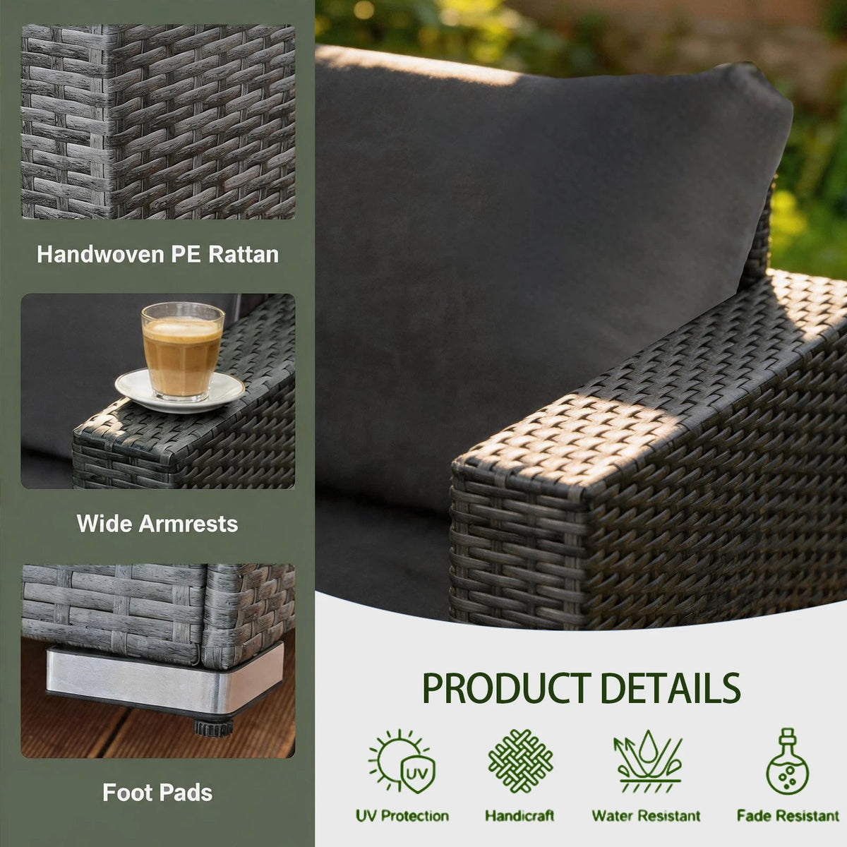 5 Seaters Rattan Garden Furniture Corner Sofa Set with Table, Outdoor Patio Set