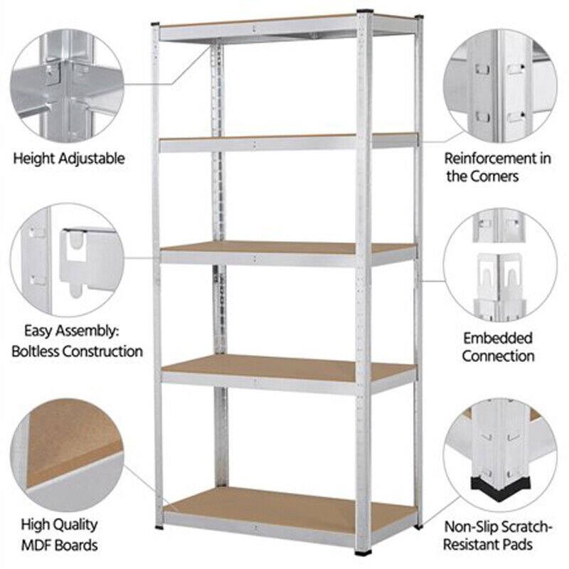 Metal Racking Shel 150 x 70 x 30cm Galvanised Small 5 Tier Racking Heavy Duty Garage Shel ...