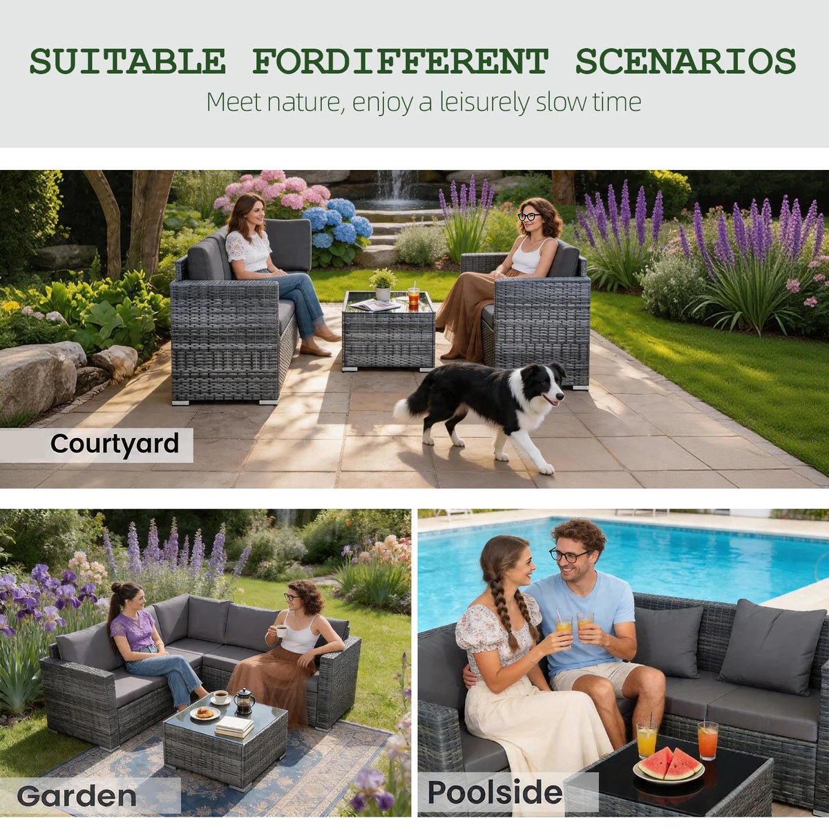 5 Seaters Rattan Garden Furniture Corner Sofa Set with Table, Outdoor Patio Set
