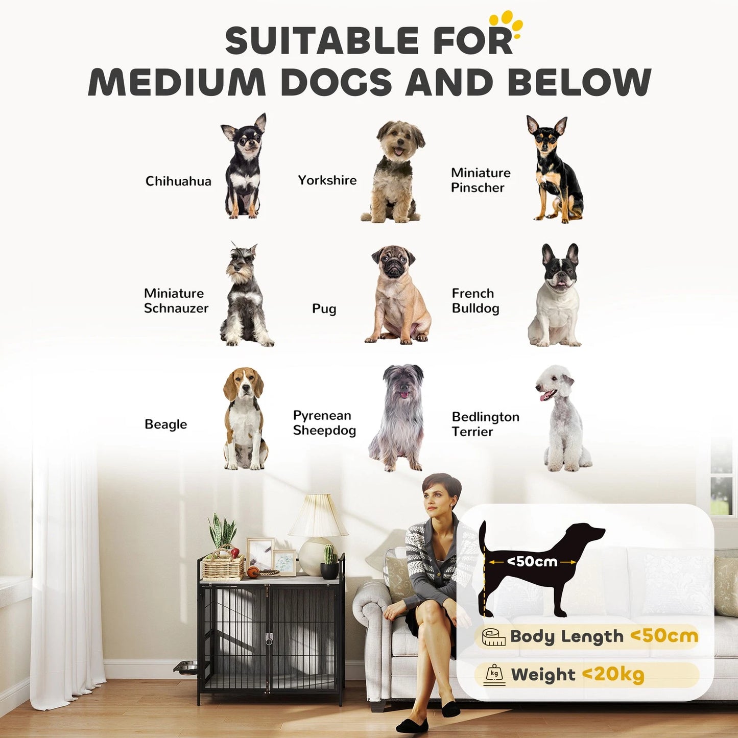 Dog Crate Furniture with Rotating Bowl Holder for Medium Dogs, Grey