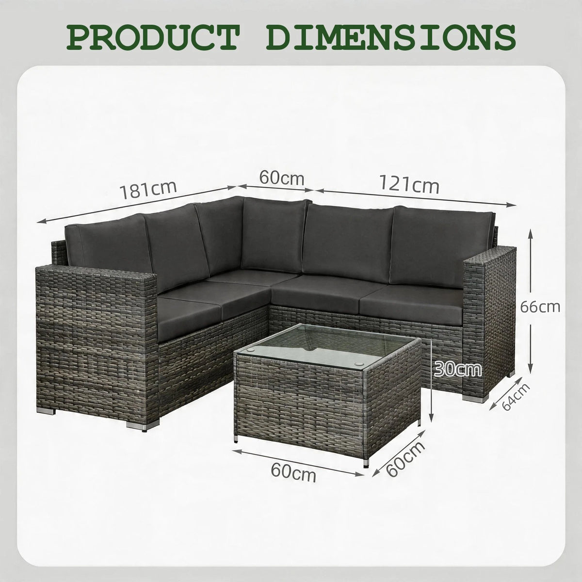 5 Seaters Rattan Garden Furniture Corner Sofa Set with Table, Outdoor Patio Set